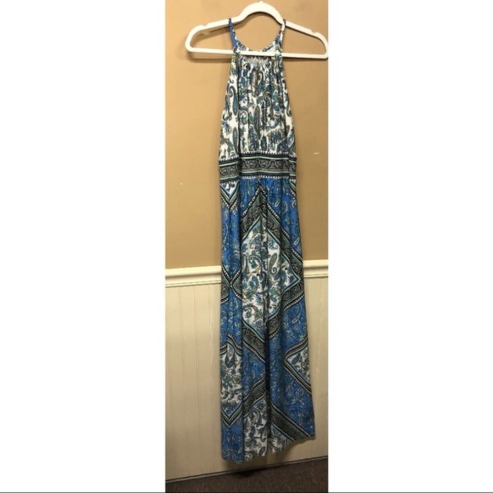 London Style Blue Paisley Maxi Dress Size 12 NWT